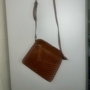 Brown Quilted Crossbody Bag with Tassel